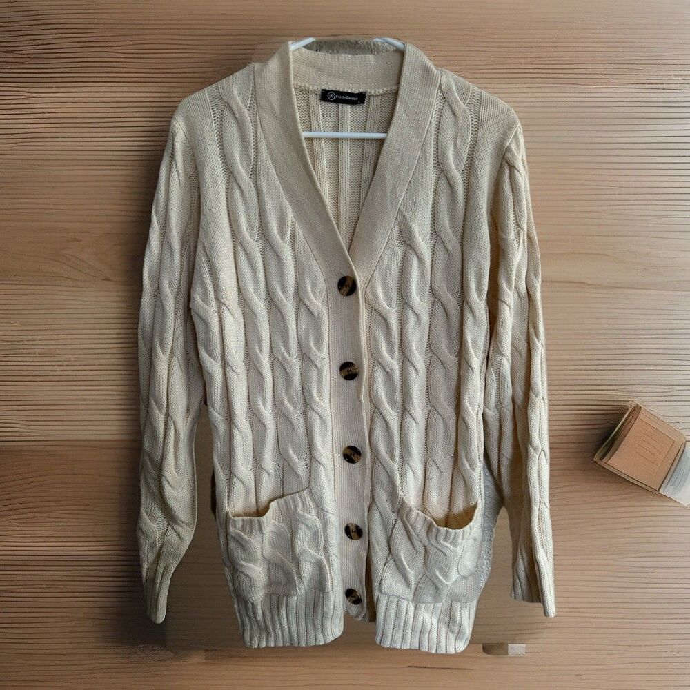 Vintage Women Button Front Cardigan‎ Beige Preppy Academia Elena Gilbert Vampire